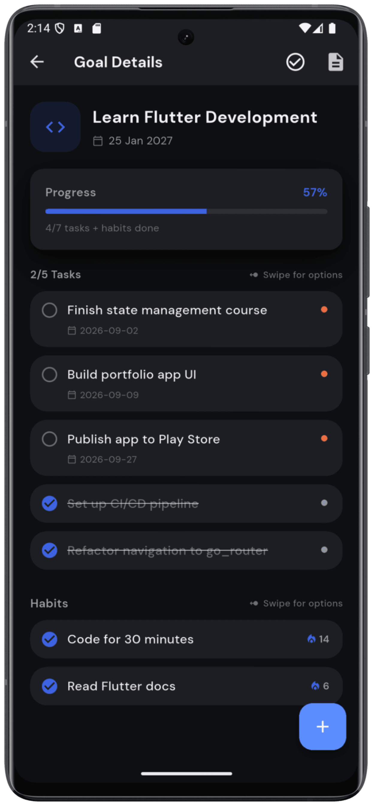 Track goal detail in dark mode