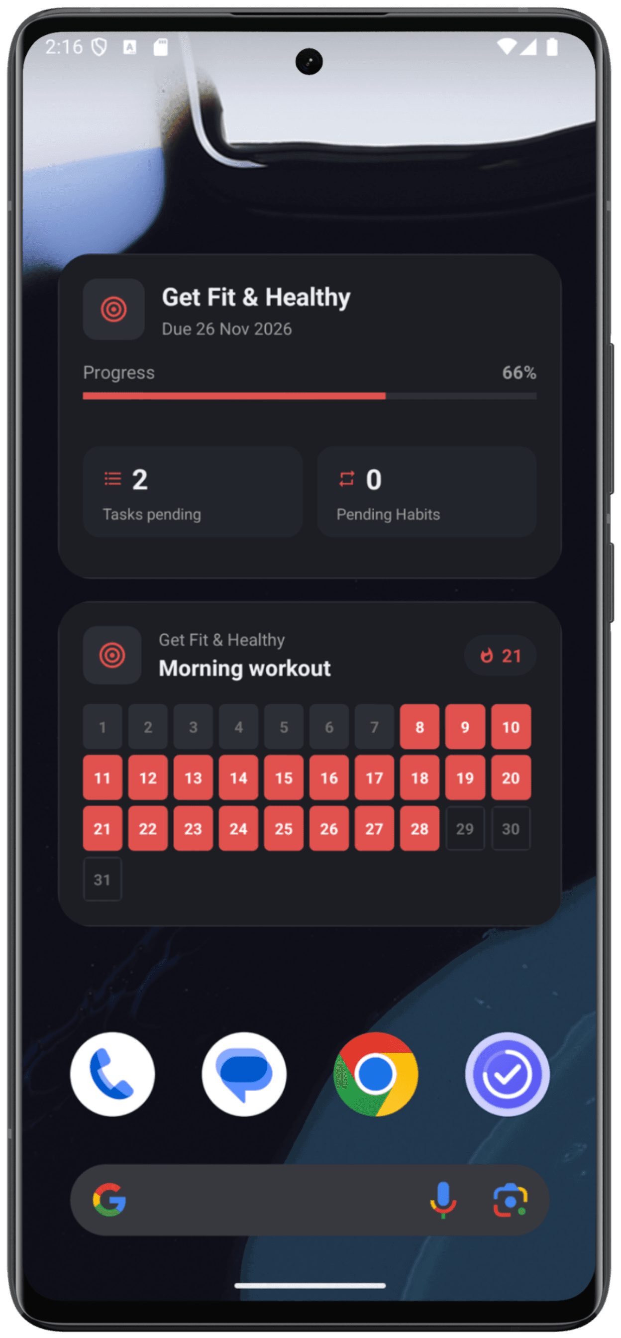 Track home screen widgets
